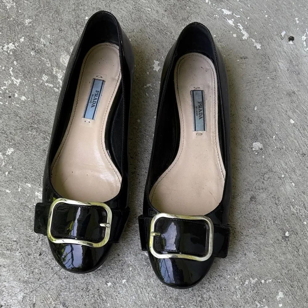 Prada Calzature Donna Black Patent leather ballet flats